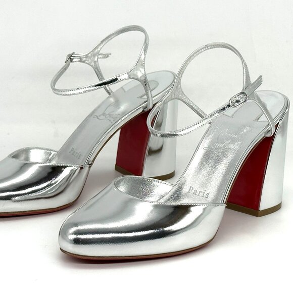 Christian Louboutin JANE PUMP 85 Metallic Leather Ankle Strap Heels Shoes - Picture 12 of 14